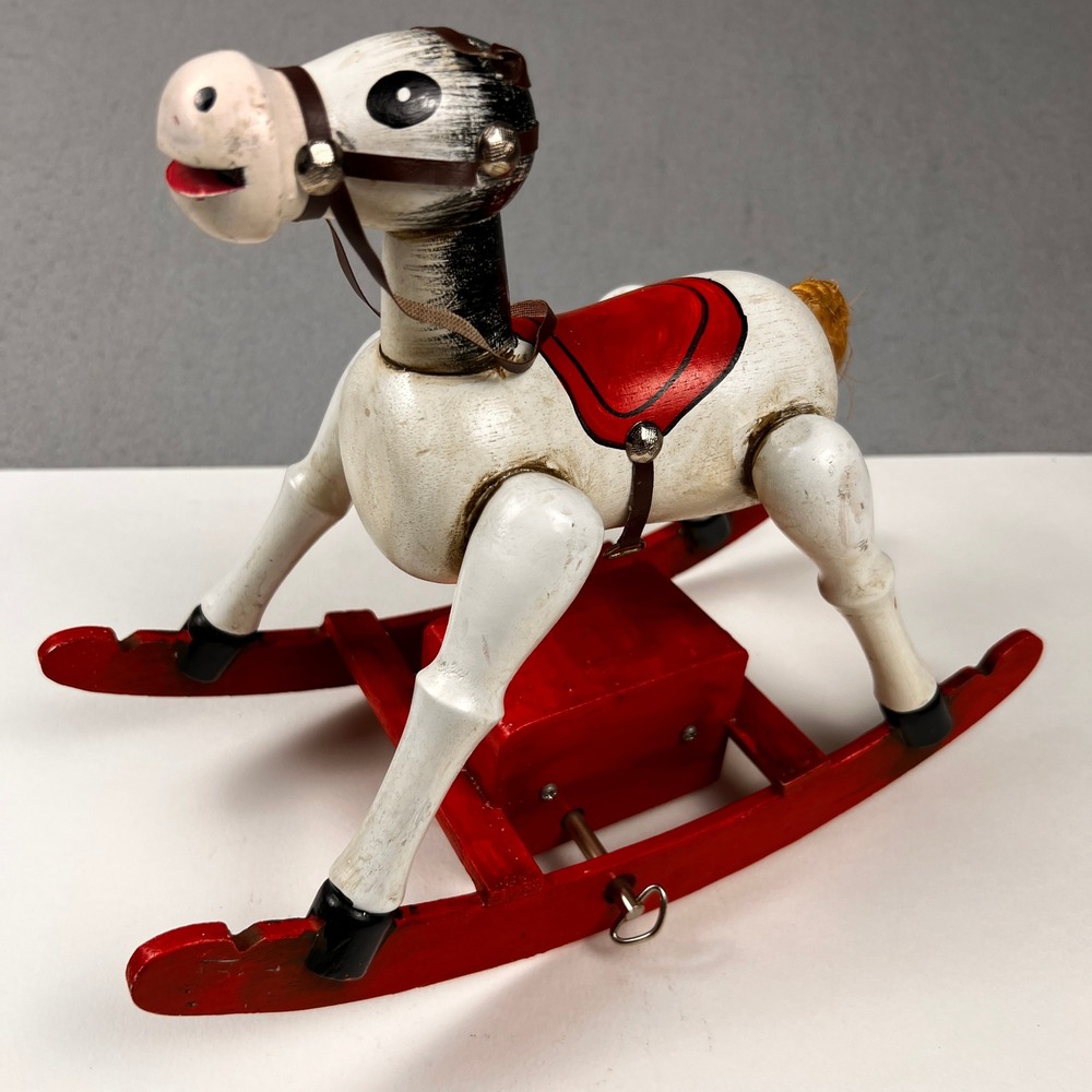 VTG Enesco Rocking Horse Music Box Kids Wooden Nursery Decor Farm Folk Cottage